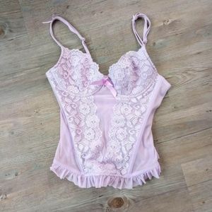 Cabernet Y2K Style Lavender Ribbon Floral Lace Sheer Mesh Purple Corset Bustier